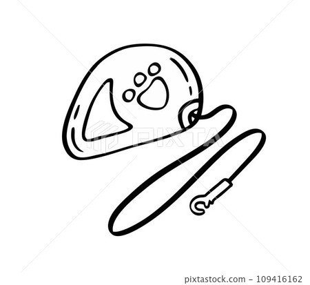 A roulette leash for pets. Pet grooming. Doodle style hand drawn. Vector illustration. A roulette leash for pets. Pet grooming. Doodle style hand drawn. Vector illustration. 109416162