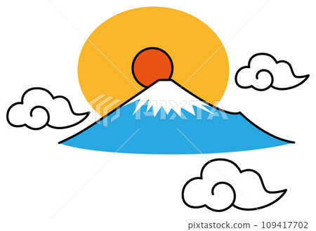 從日本靜岡縣一側看到的富士山日出和日式蓬鬆雲向量的溫馨插圖 從日本靜岡縣一側看到的富士山日出和日式蓬鬆雲向量的溫馨插圖 109417702