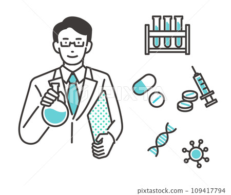 科學醫學圖標和男性科學家圖標的向量圖解素材 科學醫學圖標和男性科學家圖標的向量圖解素材 109417794