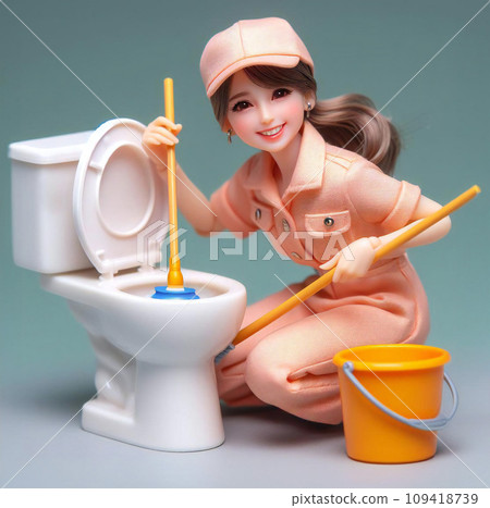 打掃廁所的女人 - 生成人工智慧 109418739