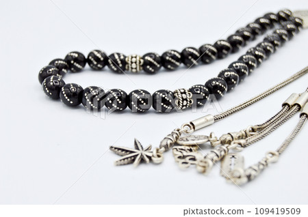 Black and silver beads sequenced, short rosary, tespih tesbih 109419509