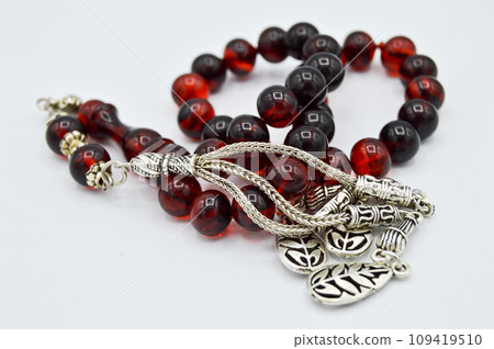 Red and silver beads sequenced, short rosary, tespih tesbih 109419510