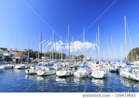 Yachts anchored at the yacht harbor 109419685