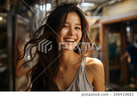 portrait of a beautiful young asian woman smiling and looking at the camera 109419881