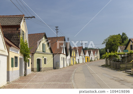 Traditional wine cellars street (kellergasse) in Falkenstein, Lower Austria, Austria Traditional wine cellars street (kellergasse) in Falkenstein, Lower Austria, Austria 109419896