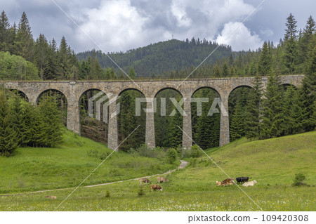 Railway bridge Chramossky viadukt near Telgart, Horehronie, Slovakia 109420308