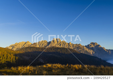 Landscape near Sella di Razzo and Sella di Rioda pass, Carnic Alps, Friuli-Venezia Giulia, Italy 109420527