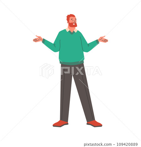 Speaker stands and makes a speech, cartoon presenter, professional orator, coach seminar, vector motivation presentation 109420889