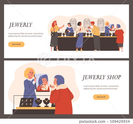 Jewelry shop, horizontal templates, cartoon vector illustration Jewelry shop, horizontal templates, cartoon vector illustration 109420934