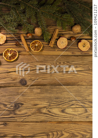 Christmas background  with spice and twigs 109421217