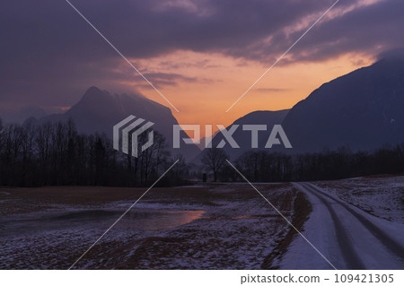 Winter landscape near village Bovec, Triglavski national park, Slovenia Winter landscape near village Bovec, Triglavski national park, Slovenia 109421305