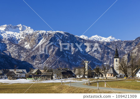 Stara Fuzina with Julian Alps, Triglav National Park, Slovenia 109421309