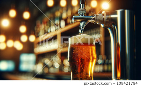 Bartender Pouring Draught Beer from Tap into Glass at Pub Bartender Pouring Draught Beer from Tap into Glass at Pub. Bartender Pouring Draught Beer from Tap into Glass at Pub Bartender Pouring Draught Beer from Tap into Glass at Pub. 109421784