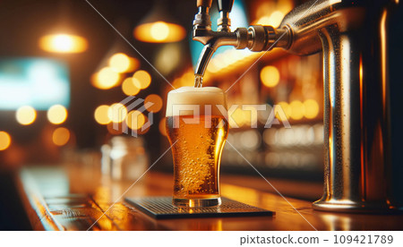 Beer Tap in Bar, Selective Focus Mock-Up. 109421789