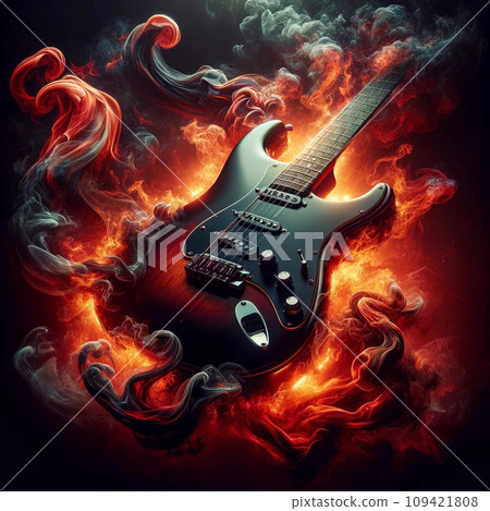 Close-up Rock and roll flames. Guitar on fire. 109421808