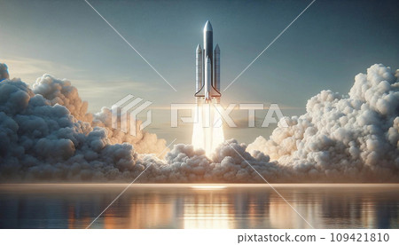 Space shuttle launches with dramatic smoke. Space shuttle launches with dramatic smoke. 109421810