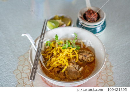 Khao Soi Gai, a popular dish at Lamai Khao Soi restaurant in Lamphun 109421895