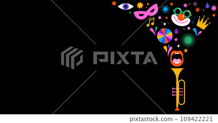 Happy Carnival, colorful geometric background with splashes, speech bubbles, masks and confetti  109422221