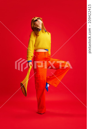Creative portrait of funny girl, posing dressed... - Stock Photo  [109422415] - PIXTA