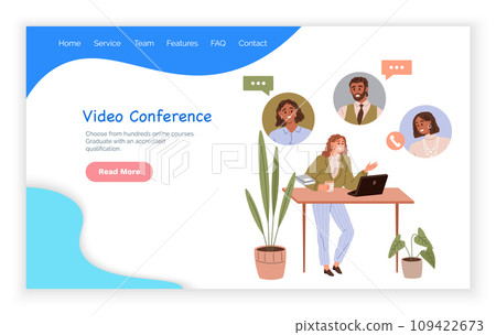 Video conference. Vector illustration. Video chat platforms have made connecting with others effortless and convenient The video conference concept revolutionizes remote meetings and discussions Video conference. Vector illustration. Video chat platforms have made connecting with others effortless and convenient The video conference concept revolutionizes remote meetings and discussions 109422673