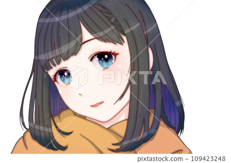 Girl tilting her head while smiling, clothes = brown, eyes = blue Girl tilting her head while smiling, clothes = brown, eyes = blue 109423248