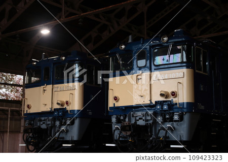 EF64-1030 and EF64-1032 standing in a retro vehicle garage_Photographed on November 25, 2023 EF64-1030 and EF64-1032 standing in a retro vehicle garage_Photographed on November 25, 2023 109423323