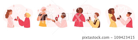 Set of people making marriage proposal flat style, vector illustration 109423415