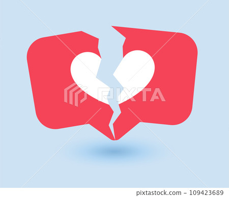 Dislike sign with broken heart, social media like icon with crack, antipathy symbol, vector 109423689