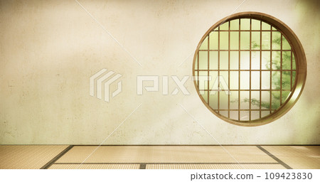 Circle window japan style on Empty room minimalist room interior Circle window japan style on Empty room minimalist room interior 109423830