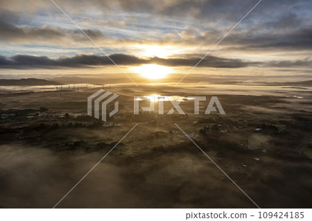 Aerial view of a foggy Bonny Glen by Portnoo in County Donegal - Ireland Aerial view of a foggy Bonny Glen by Portnoo in County Donegal - Ireland 109424185