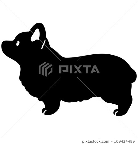 側面簡單可愛的柯基犬剪影與臉 109424499