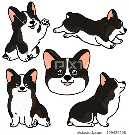 簡單可愛的黑色柯基犬插畫集,帶有主線 簡單可愛的黑色柯基犬插畫集,帶有主線 109424508