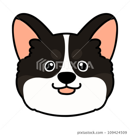 簡單可愛的黑色柯基犬正面圖,帶有主線 簡單可愛的黑色柯基犬正面圖,帶有主線 109424509