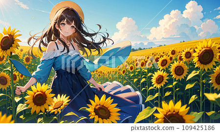 Girl wearing a dress, sunflower field illustration "AI generated image" Girl wearing a dress, sunflower field illustration "AI generated image" 109425186
