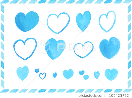 手繪水彩畫淺藍色可愛心型材質套裝 109425732