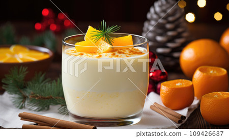 Christmas table graced by tangerine panna cotta 109426687
