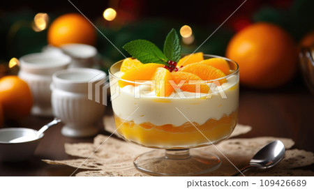 tangerine panna cotta a sweet addition to the Christmas table 109426689