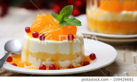 Tangerine panna cotta, a citrusy delight on the festive Christmas 109426691