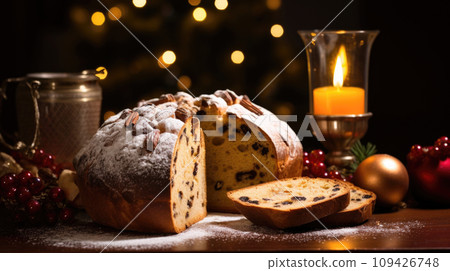 Panettone gracing the festive table, an Italian Christmas tradition, a sweet delight 109426748