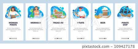 Pirates website and mobile app onboarding screens vector template Pirates website and mobile app onboarding screens vector template 109427178