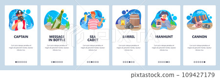Pirates website and mobile app onboarding screens vector template Pirates website and mobile app onboarding screens vector template 109427179