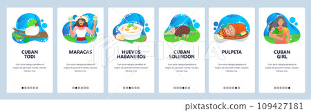 Cuba website and mobile app onboarding screens vector template 109427181