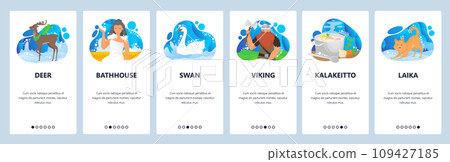 Finland website and mobile app onboarding screens vector template Finland website and mobile app onboarding screens vector template 109427185