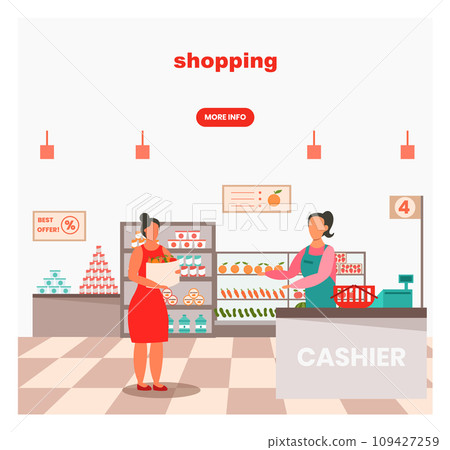Grocery shopping vector web banner design template 109427259