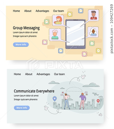 Communication vector website landing page template set 109427269