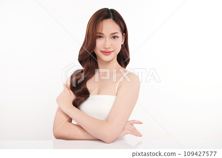 Beautiful young asian woman with clean fresh skin on white background, Face care, Facial treatment, Cosmetology, beauty and spa, Asian women portrait. 109427577