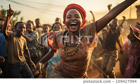 young woman enjoying at music festival 109427994