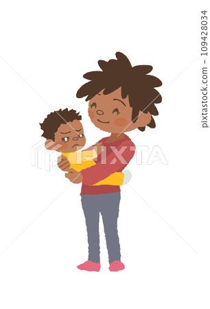 一位微笑的母親和一個討厭被抱著的嬰兒的插圖 一位微笑的母親和一個討厭被抱著的嬰兒的插圖 109428034
