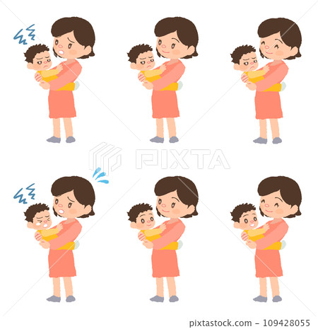 Illustration set of a baby held by a mother 109428055