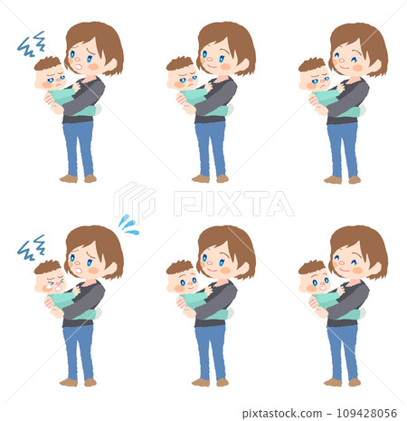 Illustration set of a baby held by a mother 109428056